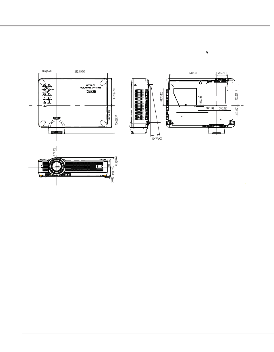 Dimensions, Dimensions 76, Appendix dimensions | Eiki LC-XB33N User Manual | Page 76 / 77