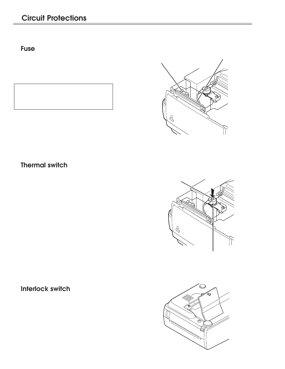 Circuit protections, Interlock switch, Thermal switch | Fuse | Eiki LC-NB3E User Manual | Page 6 / 88