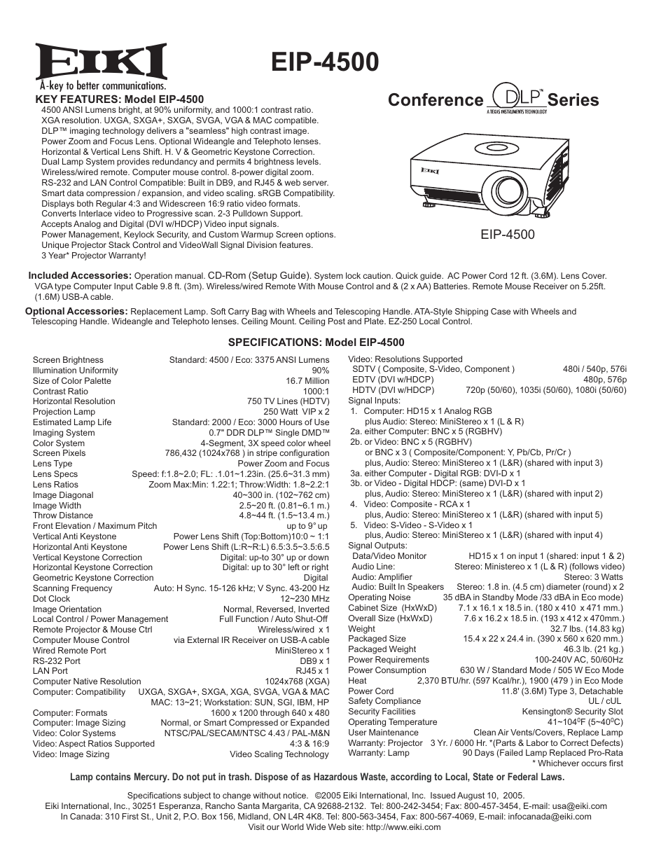 Eiki EIP-4500 User Manual | 1 page