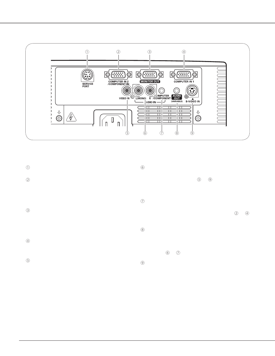 Rear terminal, Part names and functions | Eiki LC-XB42 User Manual | Page 10 / 71