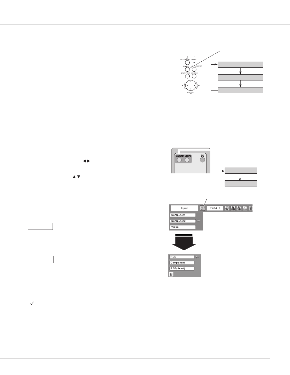 Input source selection, Component, rgb scart 21-pin), Video input | Eiki LC-XB42 User Manual | Page 37 / 71