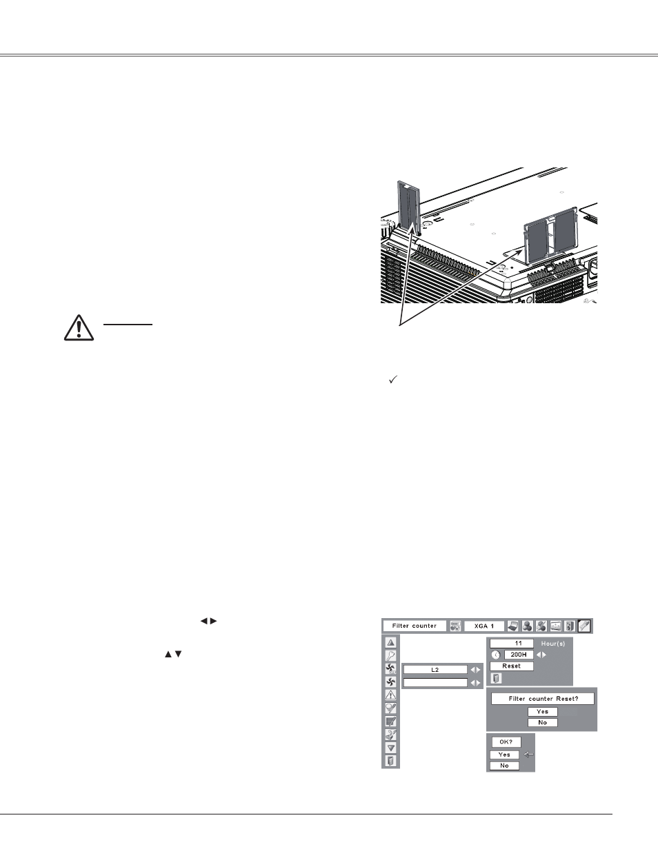 Cleaning the filters, Resetting the filter counter, Cleaning the filter | Eiki LC-XB42 User Manual | Page 55 / 71