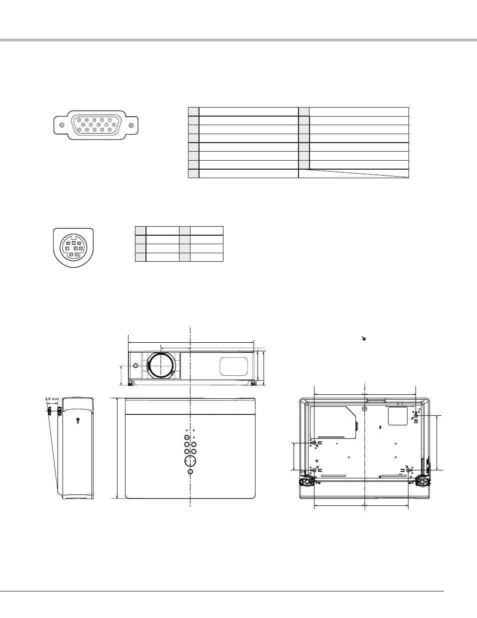 Configurations of terminals, Dimensions, Dimensions 69 | Appendix dimensions, Terminal : mini din 8-pin service port connector | Eiki LC-XB42 User Manual | Page 69 / 71