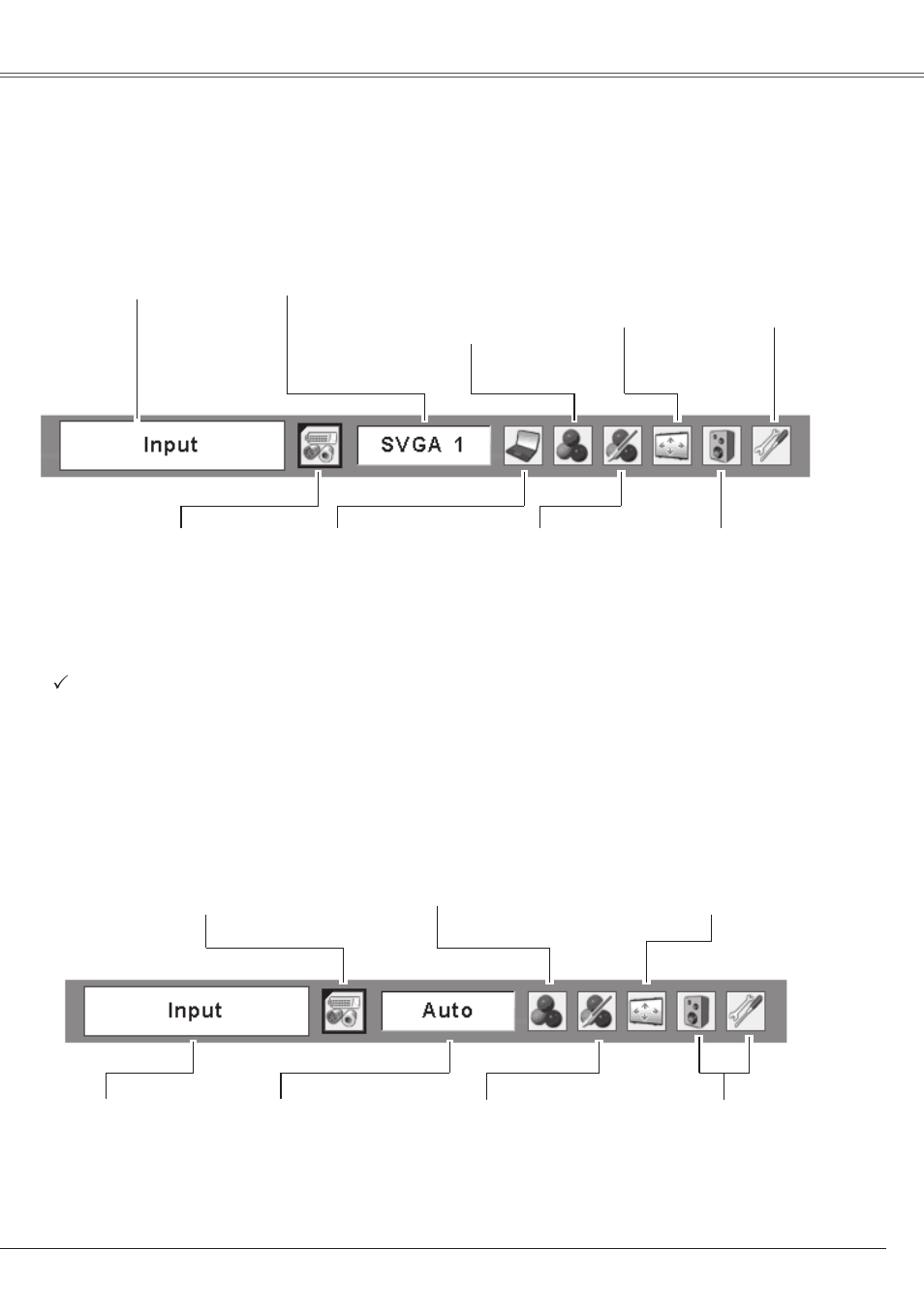 Menu bar, Basic operation, For computer source | For video source | Eiki LC-XS25 User Manual | Page 21 / 80