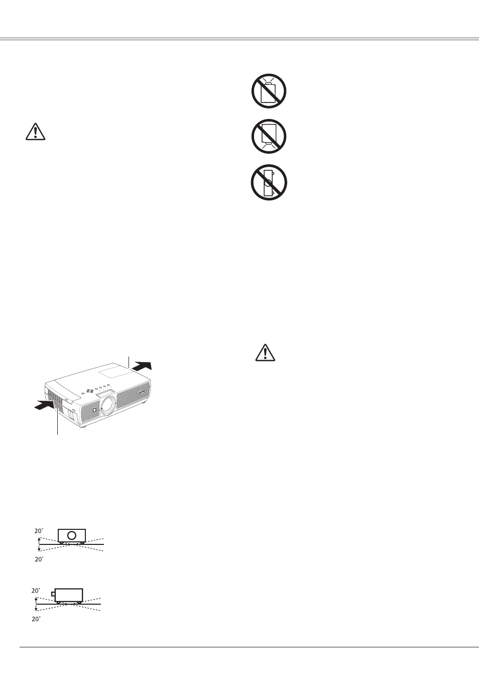 Air circulation, Installing the projector in properposition, Moving the projector | Installing the projector in proper, Position, Installing the projector in proper position, Safety instructions | Eiki LC-XS25 User Manual | Page 6 / 80