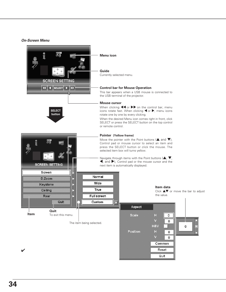 How to operate on-screen men, How to operate on-screen menu, Basic operation | Eiki LC-SX6A User Manual | Page 34 / 84
