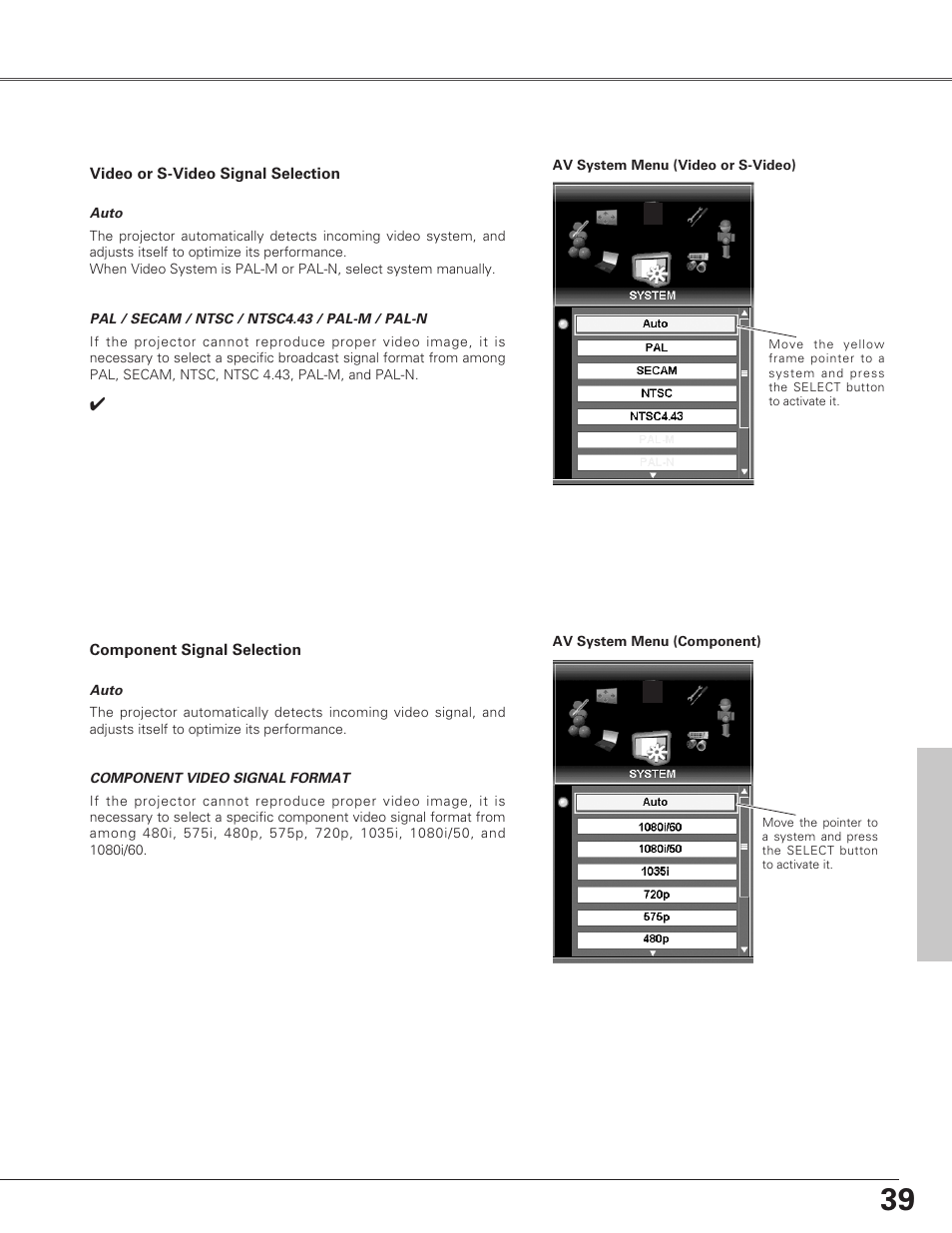 Syste, System, Pc system selection | Eiki LC-SX6A User Manual | Page 39 / 84