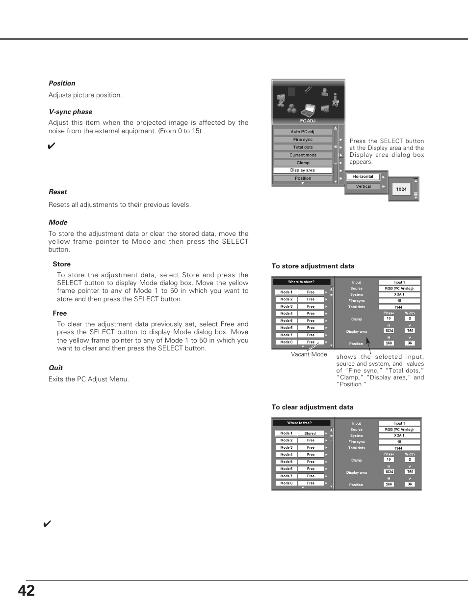 Manual pc adjus, Manual pc adjust | Eiki LC-SX6A User Manual | Page 42 / 84