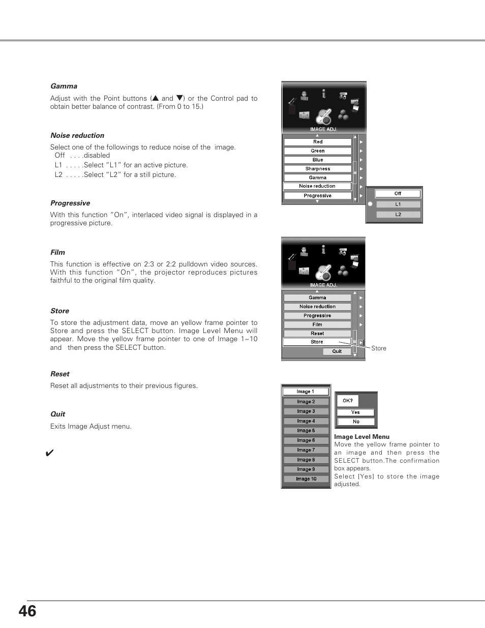 Image adjustment | Eiki LC-SX6A User Manual | Page 46 / 84