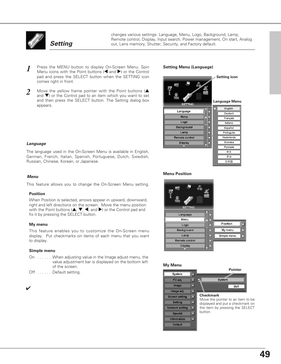 Setting | Eiki LC-SX6A User Manual | Page 49 / 84