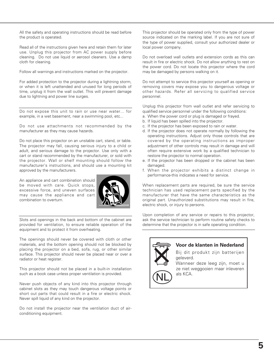 Safety instructions | Eiki LC-SX6A User Manual | Page 5 / 84