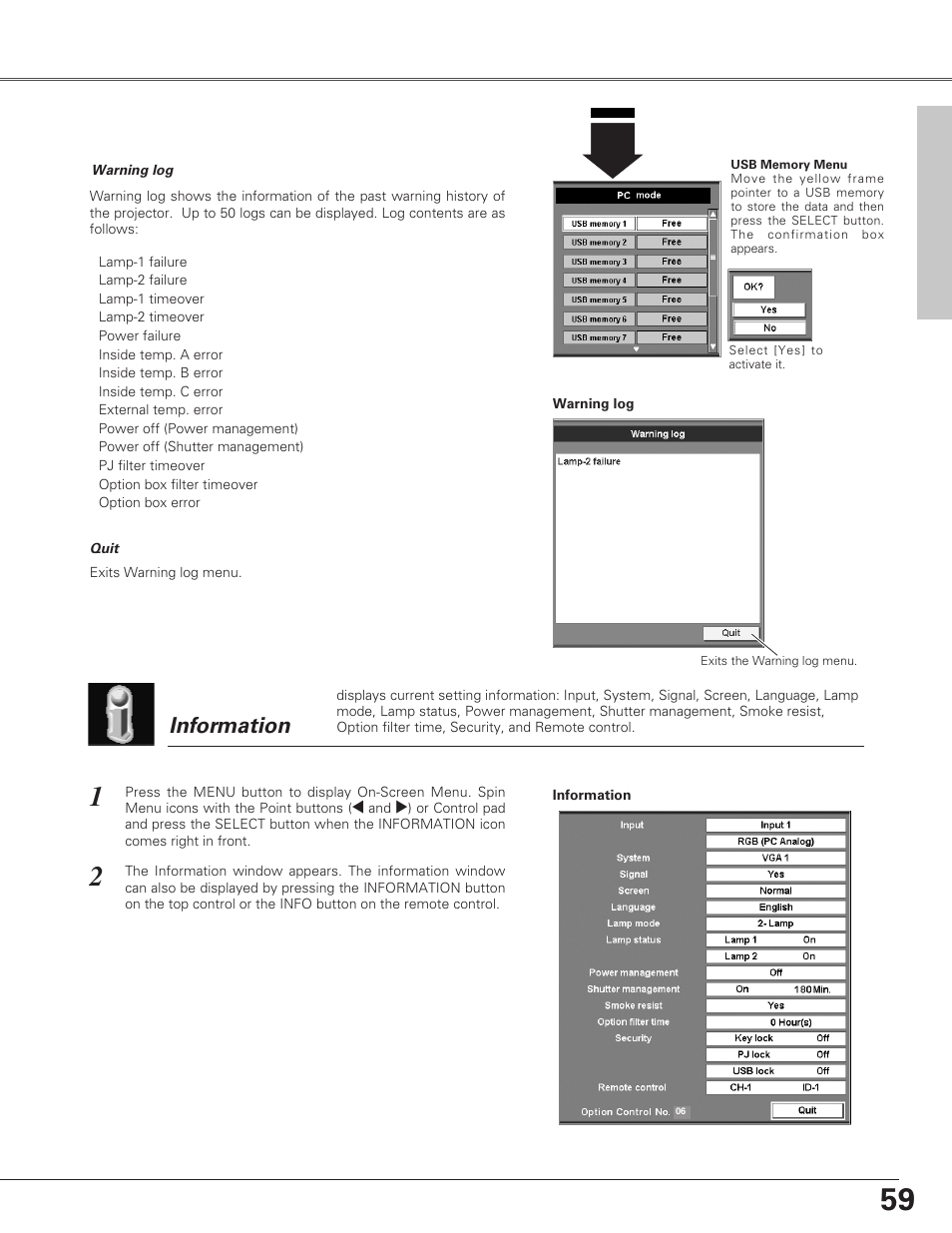 Specia, Special, Setting | Information | Eiki LC-SX6A User Manual | Page 59 / 84