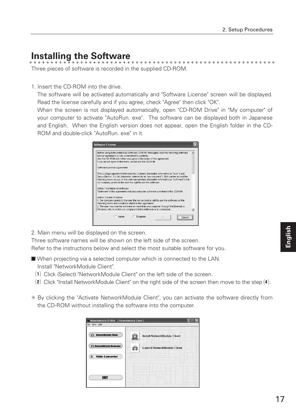 Installing the software | Eiki XG-705A User Manual | Page 17 / 96