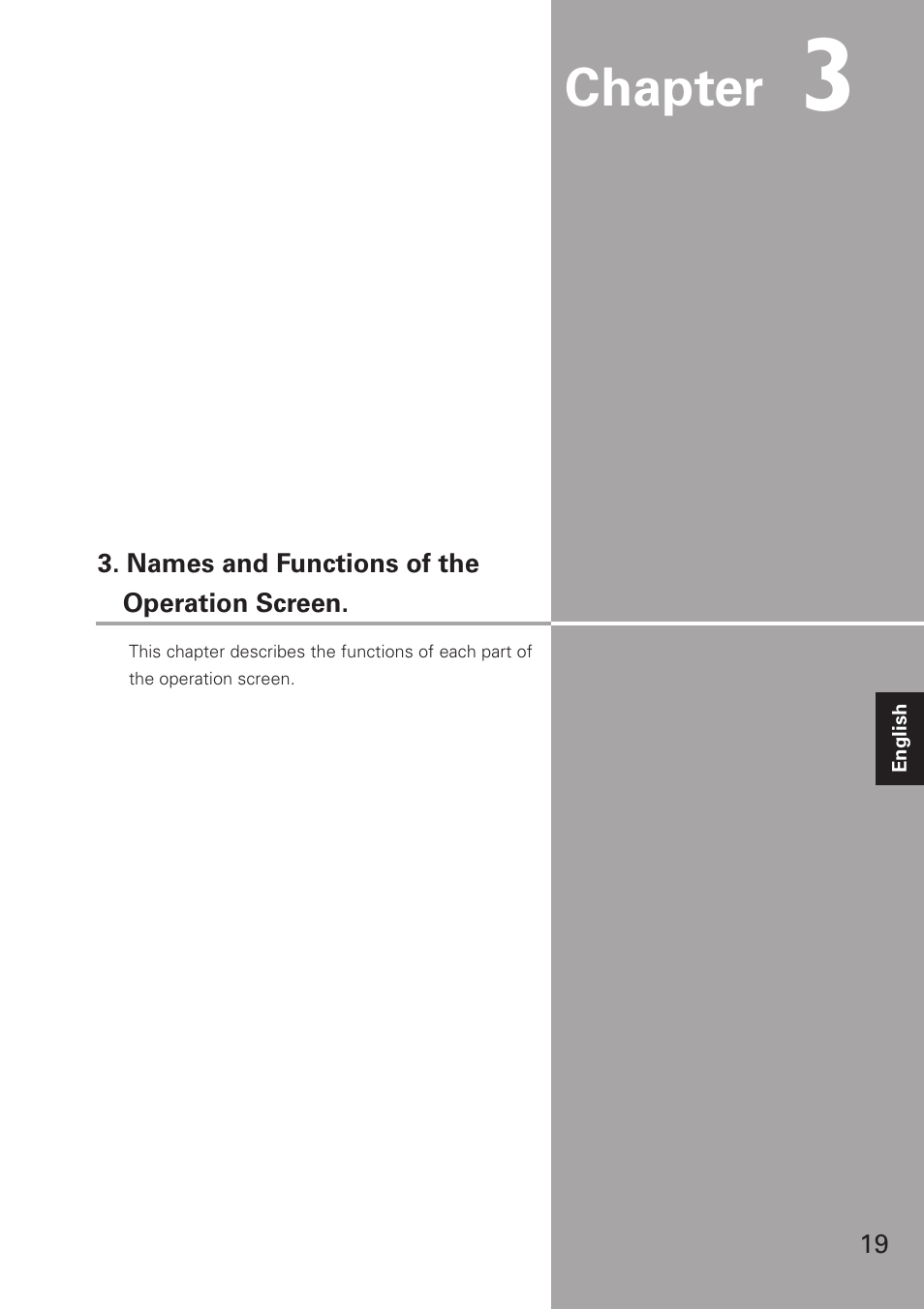 Names and functions of t, Operation screen, Names and functions of the operation screen | Chapter | Eiki XG-705A User Manual | Page 19 / 96