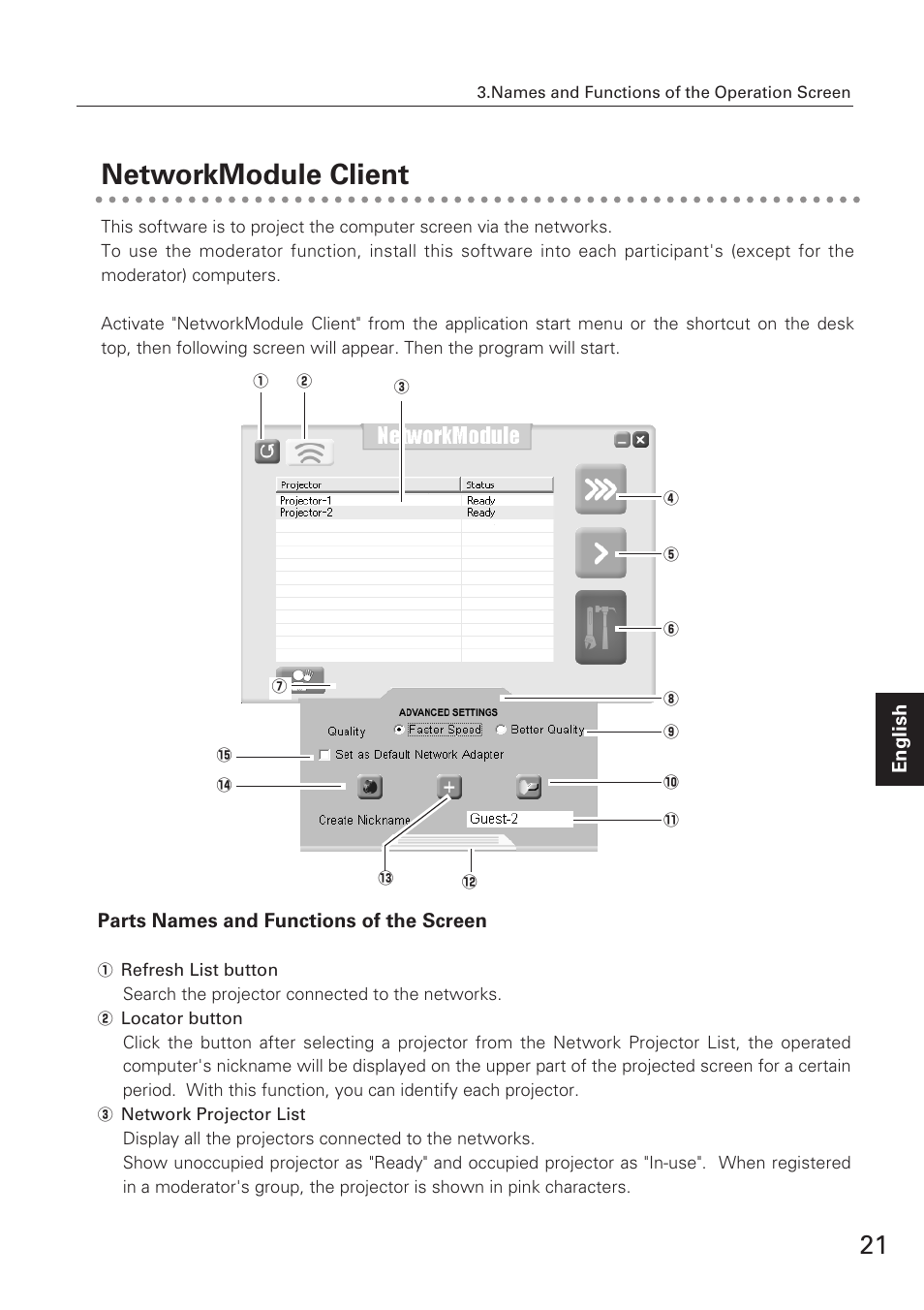 Networkmodule client | Eiki XG-705A User Manual | Page 21 / 96