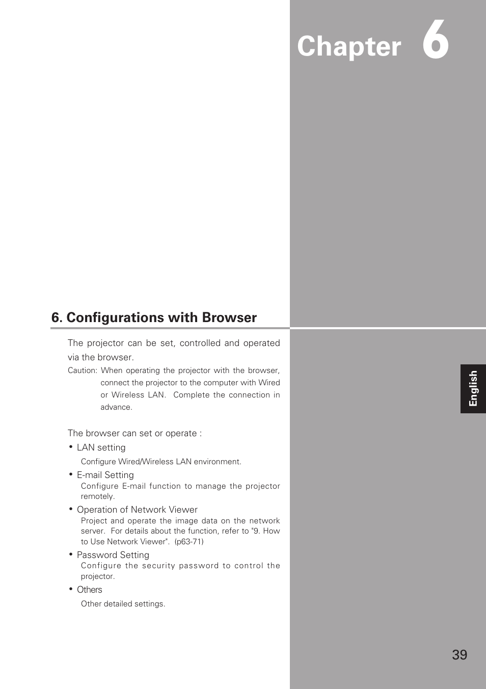 Configurations with browser, Chapter | Eiki XG-705A User Manual | Page 39 / 96