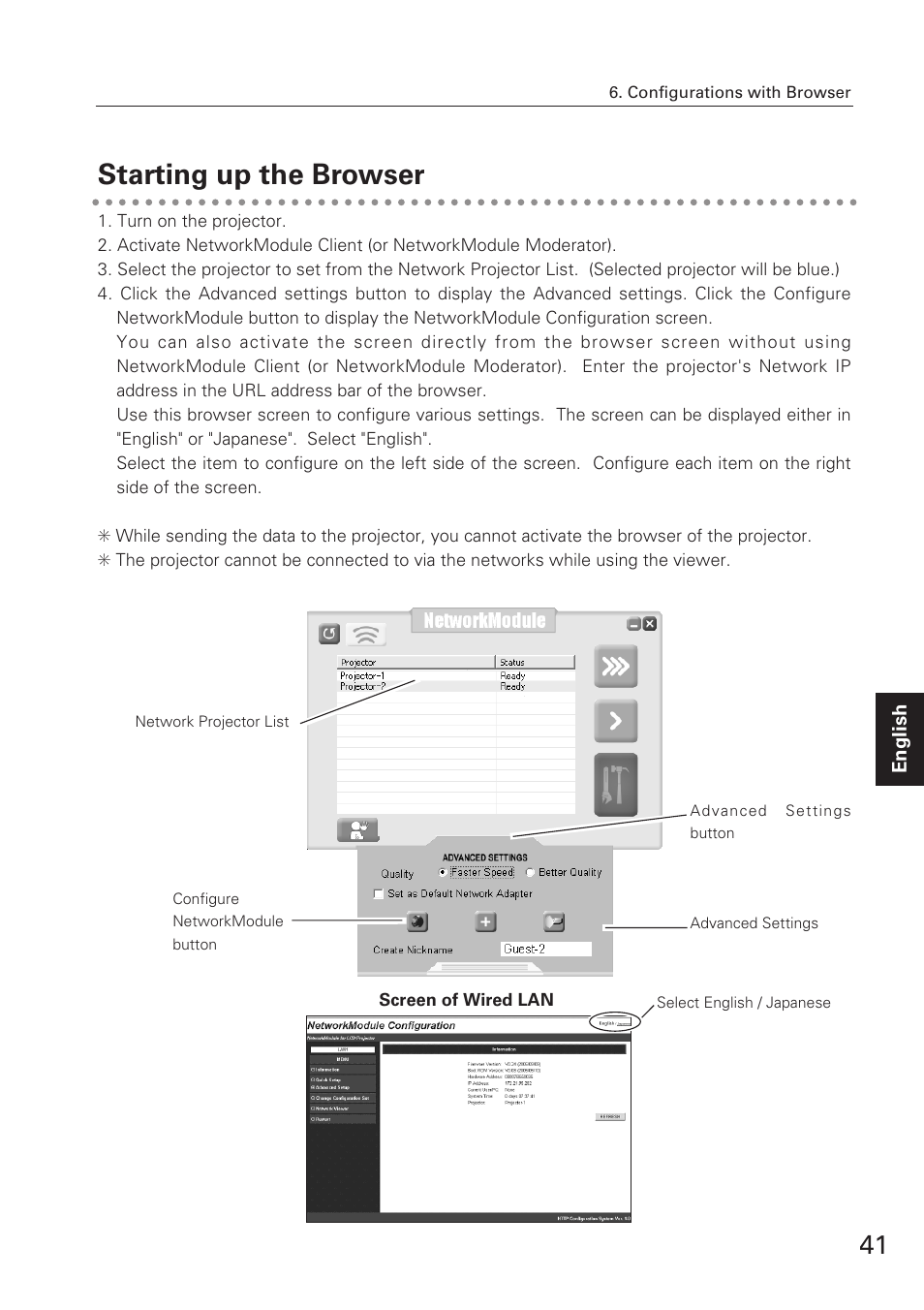 Starting up the browser | Eiki XG-705A User Manual | Page 41 / 96