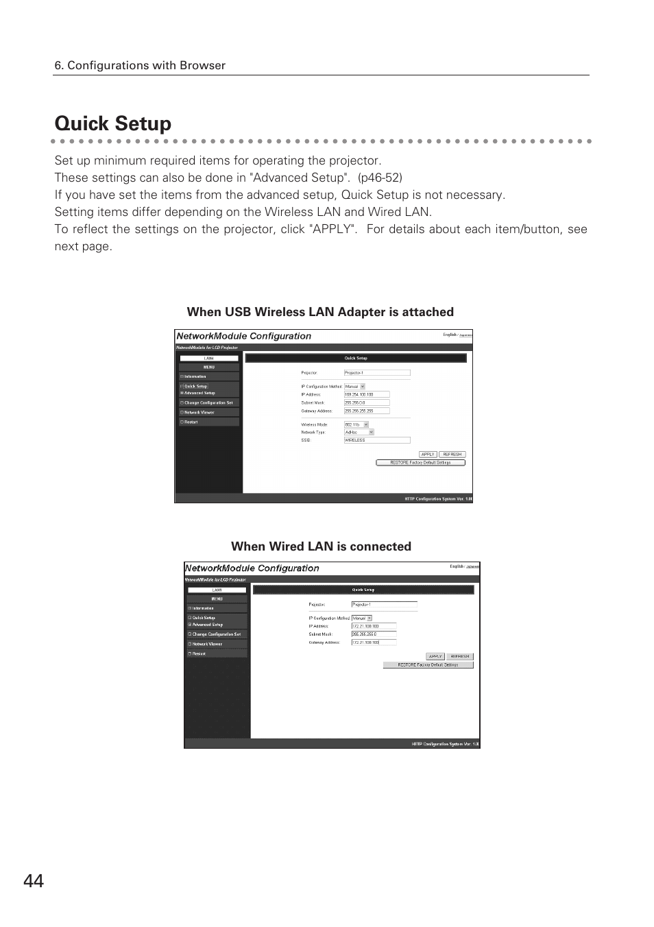 Quick setup | Eiki XG-705A User Manual | Page 44 / 96
