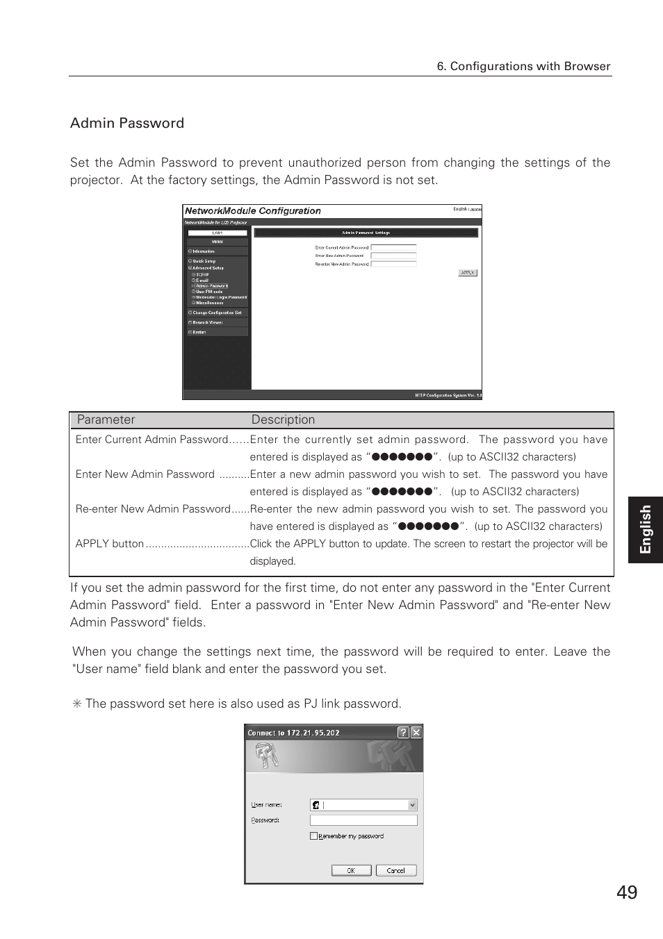 Admin password | Eiki XG-705A User Manual | Page 49 / 96