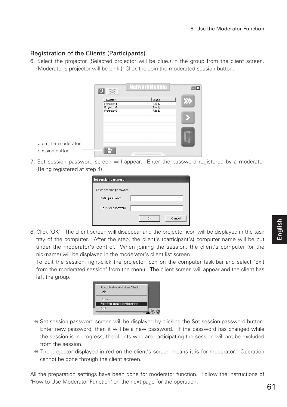 Clients (participants), Registration of the clients (participants) | Eiki XG-705A User Manual | Page 61 / 96