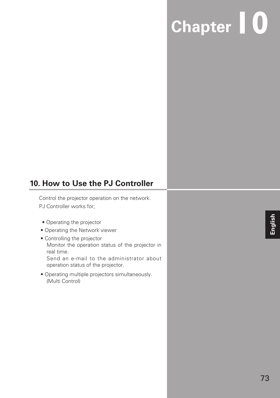 How to use the pj contro, How to use the pj controller, Chapter | Eiki XG-705A User Manual | Page 73 / 96