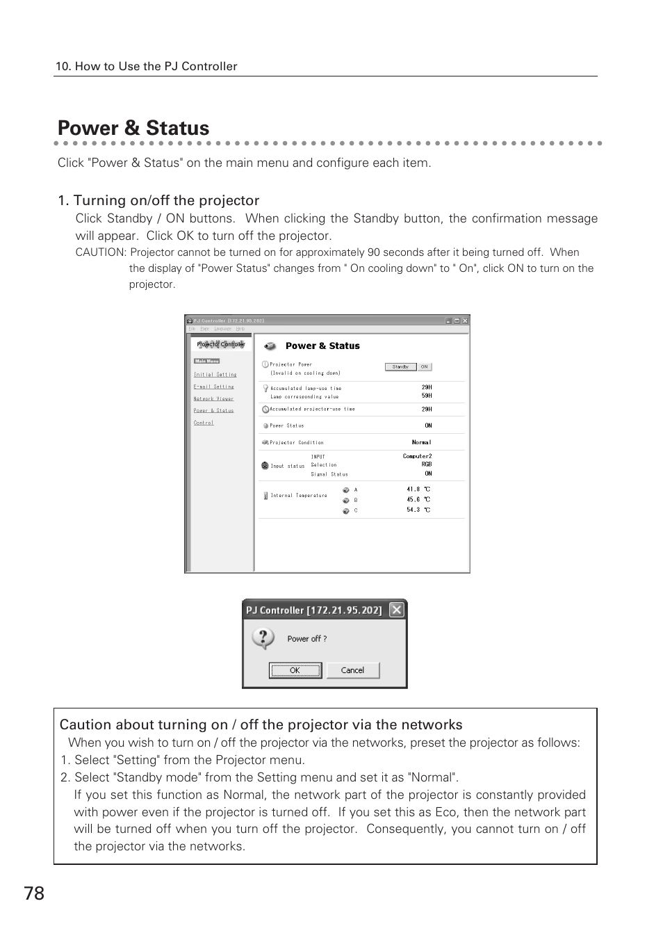 Power & status | Eiki XG-705A User Manual | Page 78 / 96