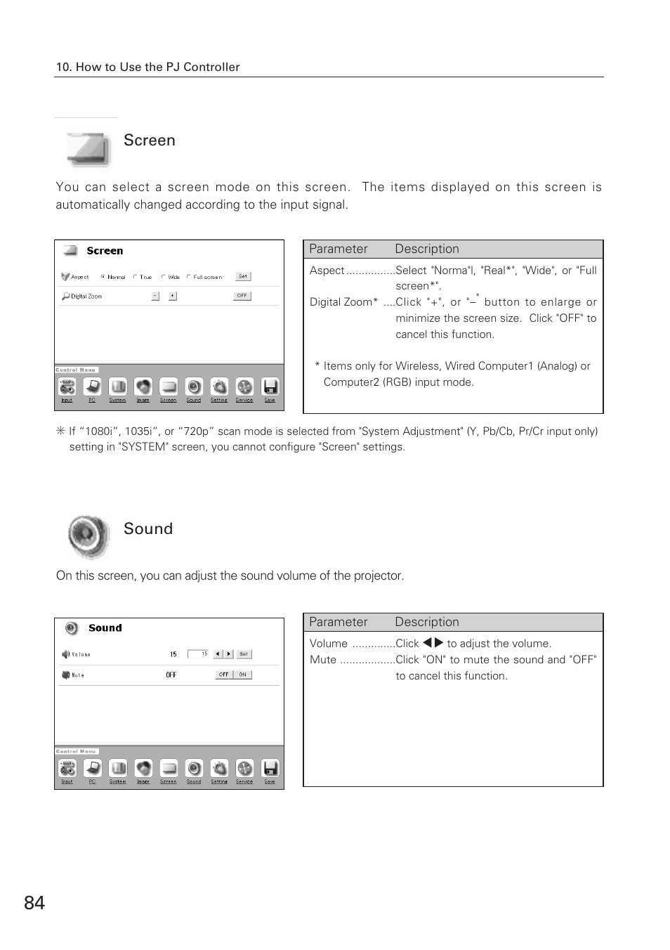 Screen, Sound | Eiki XG-705A User Manual | Page 84 / 96