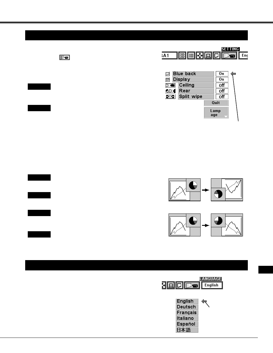 Setting, Setting menu, Selecting language | Eiki LC-NB2W User Manual | Page 31 / 191