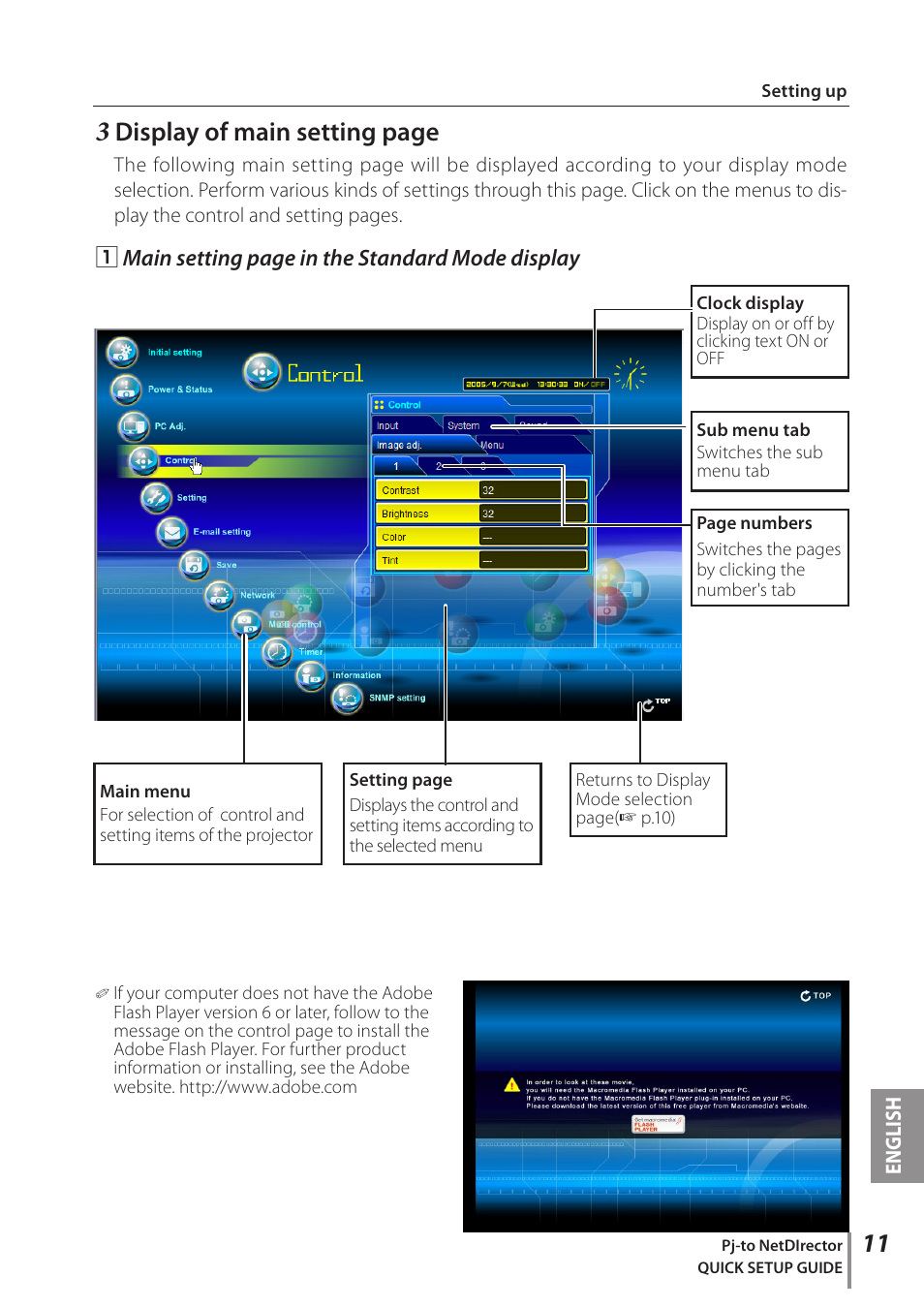 Display of main setting page | Eiki PJNET-30 User Manual | Page 11 / 14