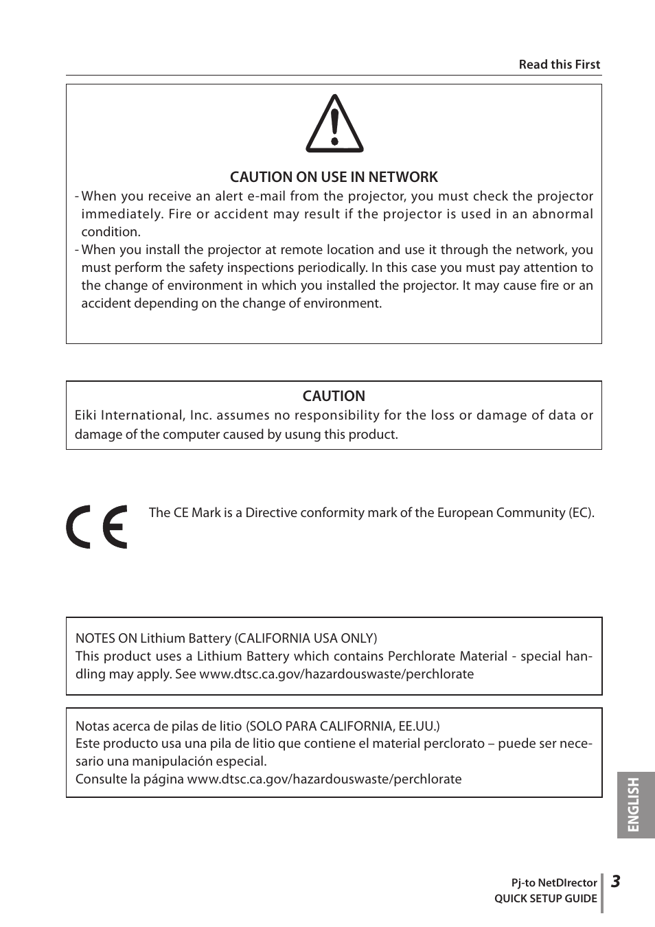 Eiki PJNET-30 User Manual | Page 3 / 14