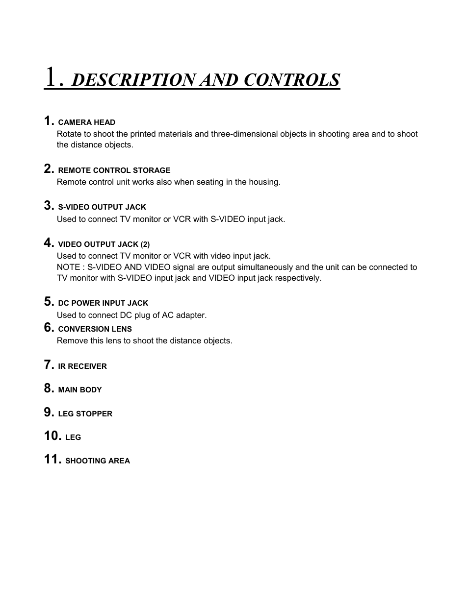 Description and controls | Eiki Visual System Presenter V-2500 User Manual | Page 7 / 16