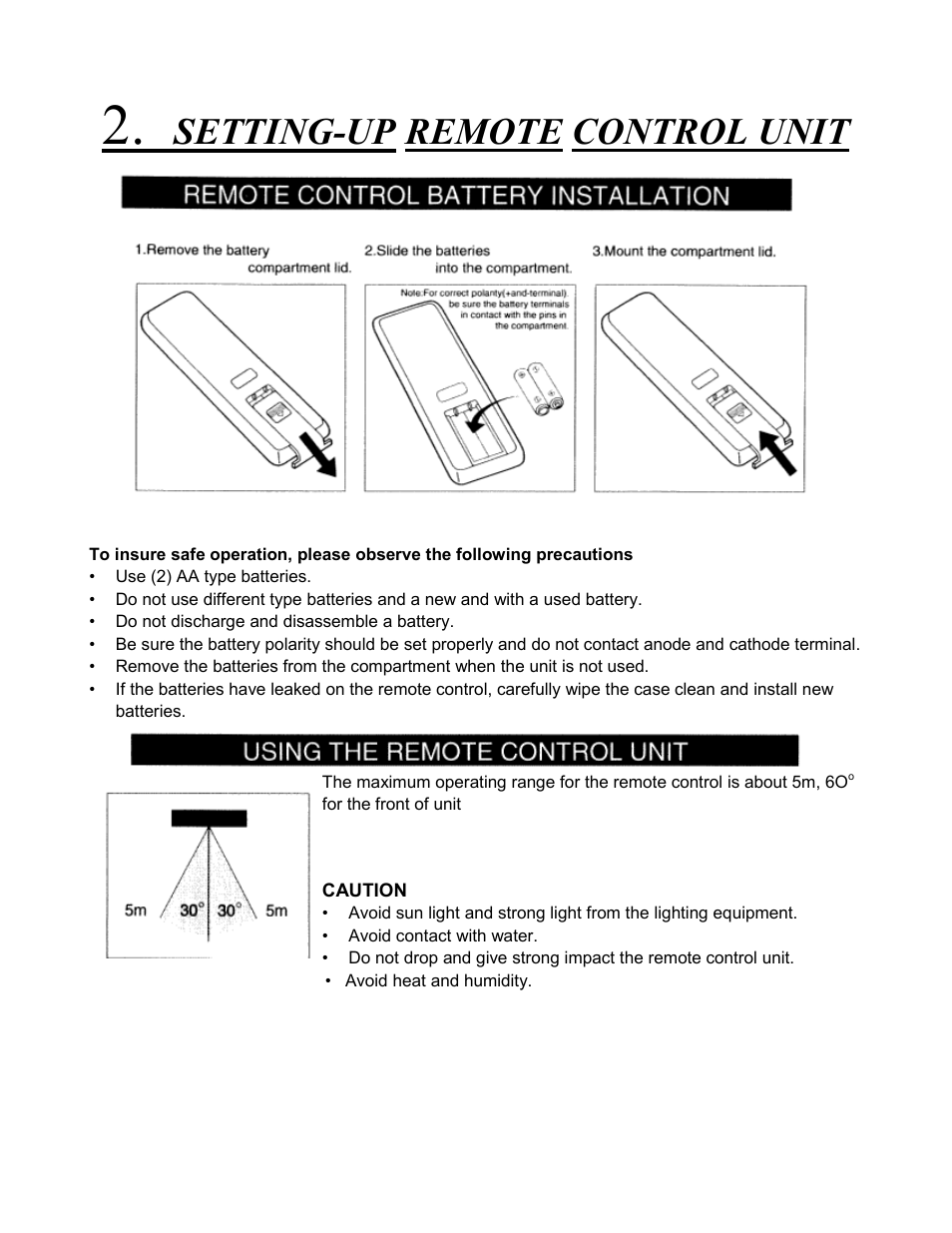 Setting up remote control unit, Setting-up remote control unit | Eiki Visual System Presenter V-2500 User Manual | Page 8 / 16