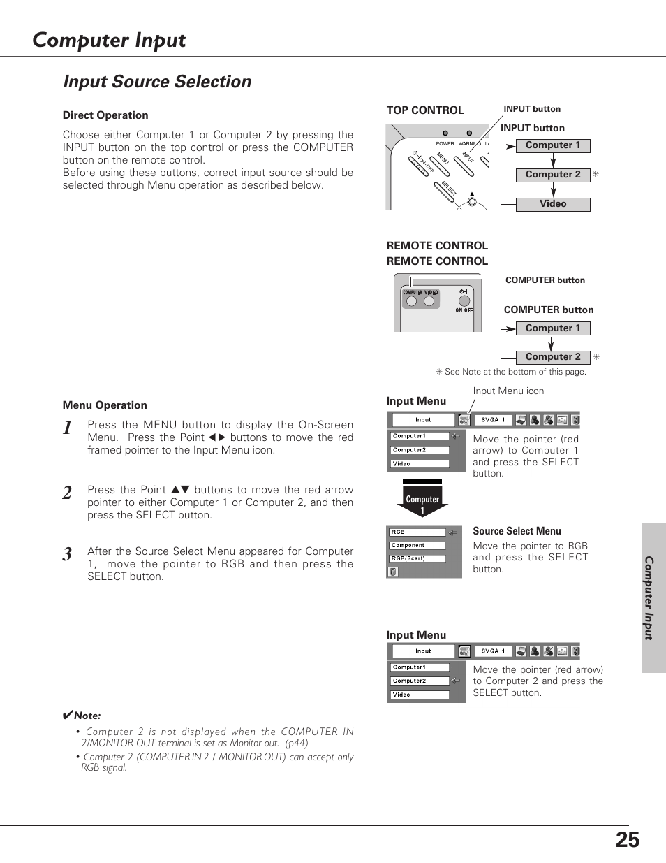 Computer input, Input source selection | Eiki LC-XB23 User Manual | Page 25 / 64