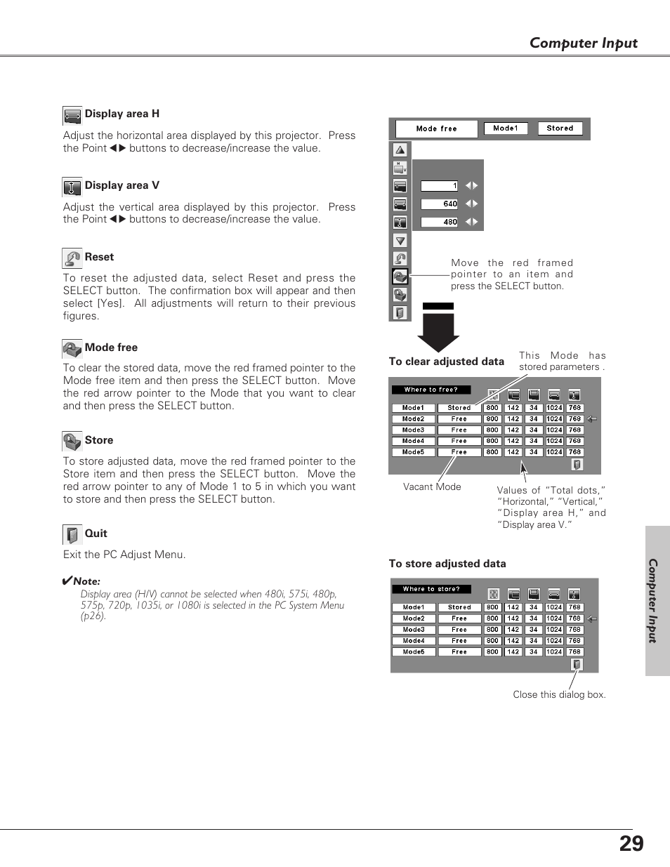 Computer input | Eiki LC-XB23 User Manual | Page 29 / 64