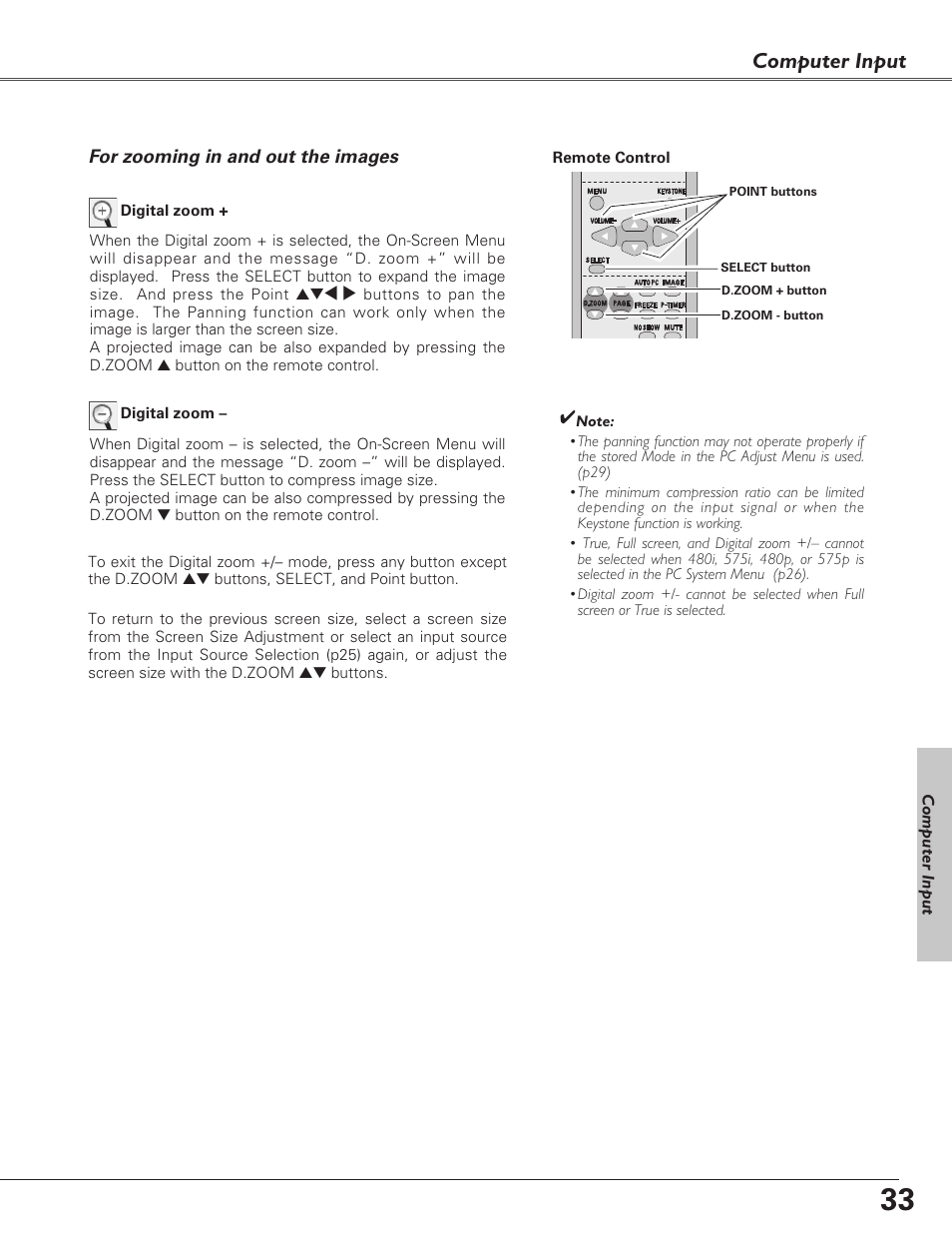 Computer input | Eiki LC-XB23 User Manual | Page 33 / 64