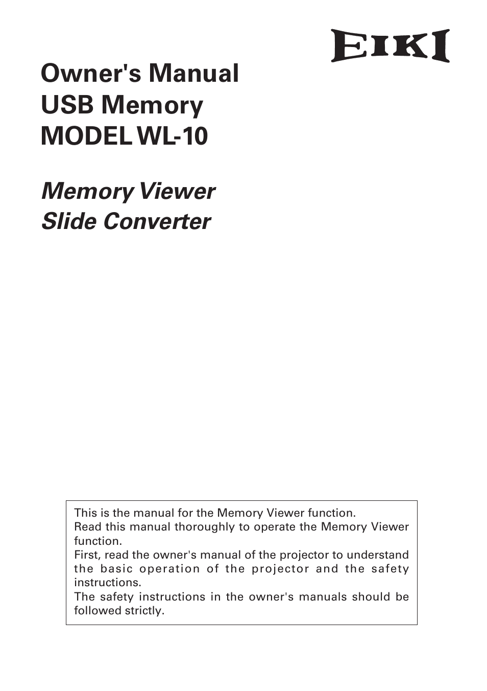 Eiki USB Memory WL-10 User Manual | 26 pages