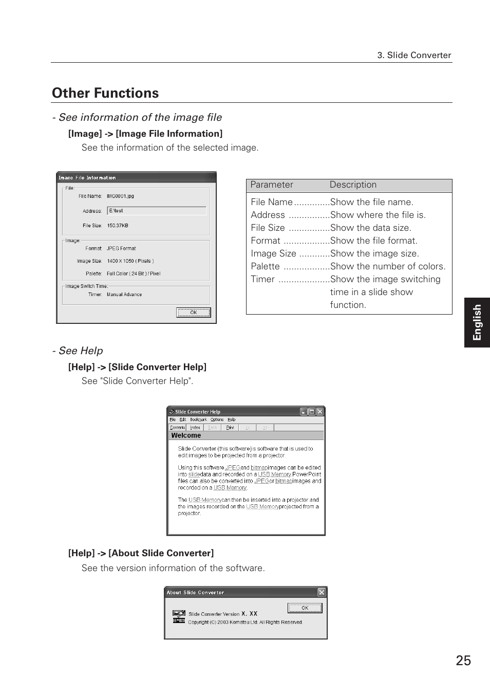 Other functions, 25 other functions | Eiki USB Memory WL-10 User Manual | Page 25 / 26