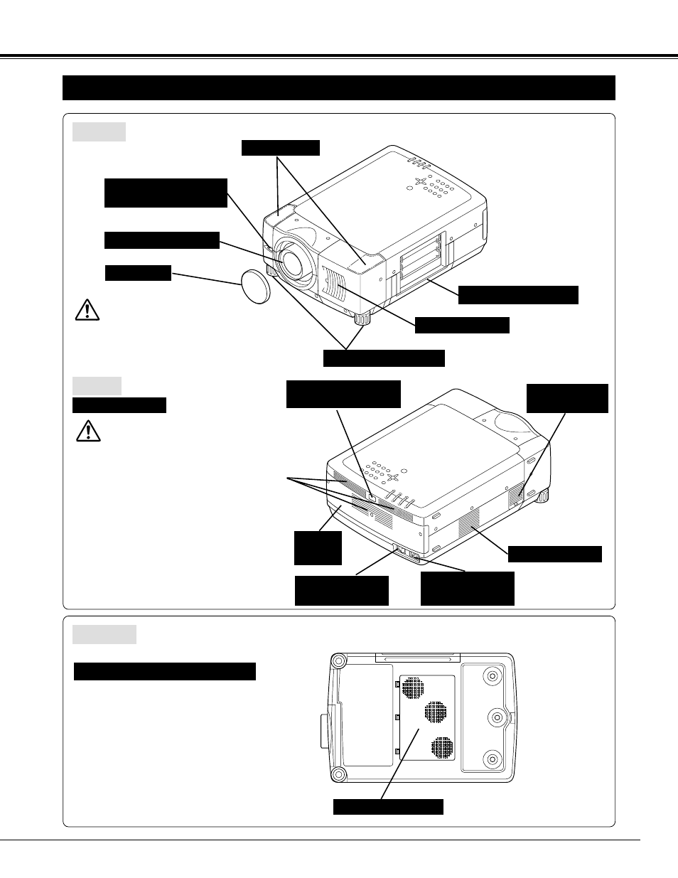 Preparation, Name each part of the projector, 7preparation | Name of each part of projector, Caution | Eiki LC-X5 User Manual | Page 7 / 52