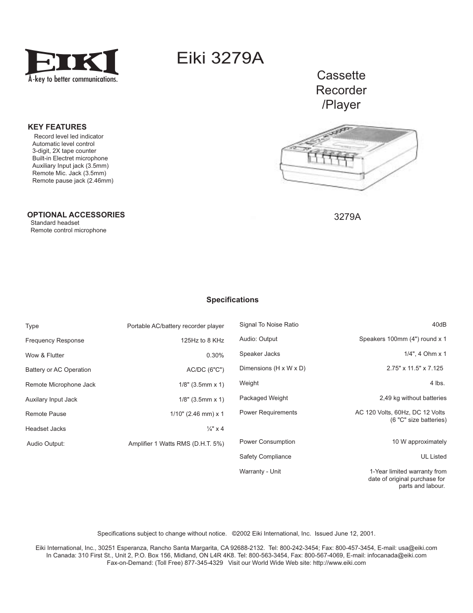 Eiki 3279A User Manual | 1 page