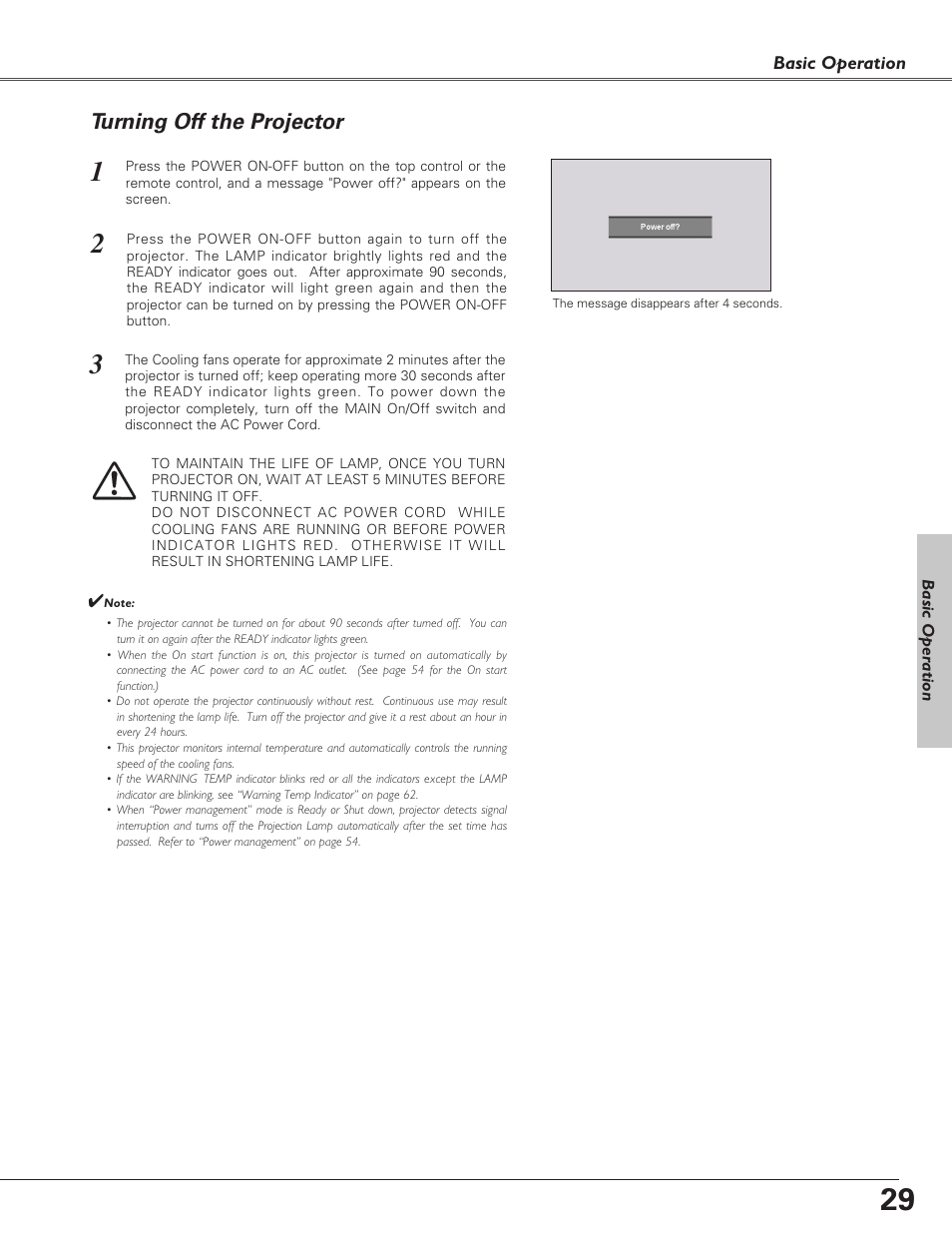 Turning off the projector | Eiki LC-X6 User Manual | Page 29 / 84