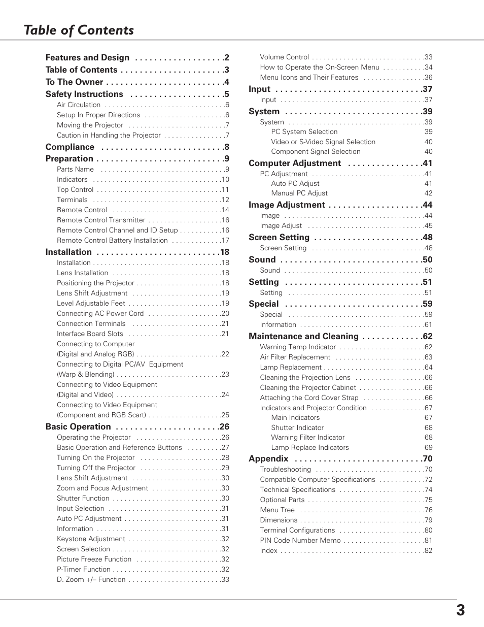 Eiki LC-X6 User Manual | Page 3 / 84