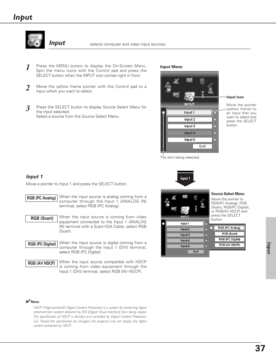 Input | Eiki LC-X6 User Manual | Page 37 / 84