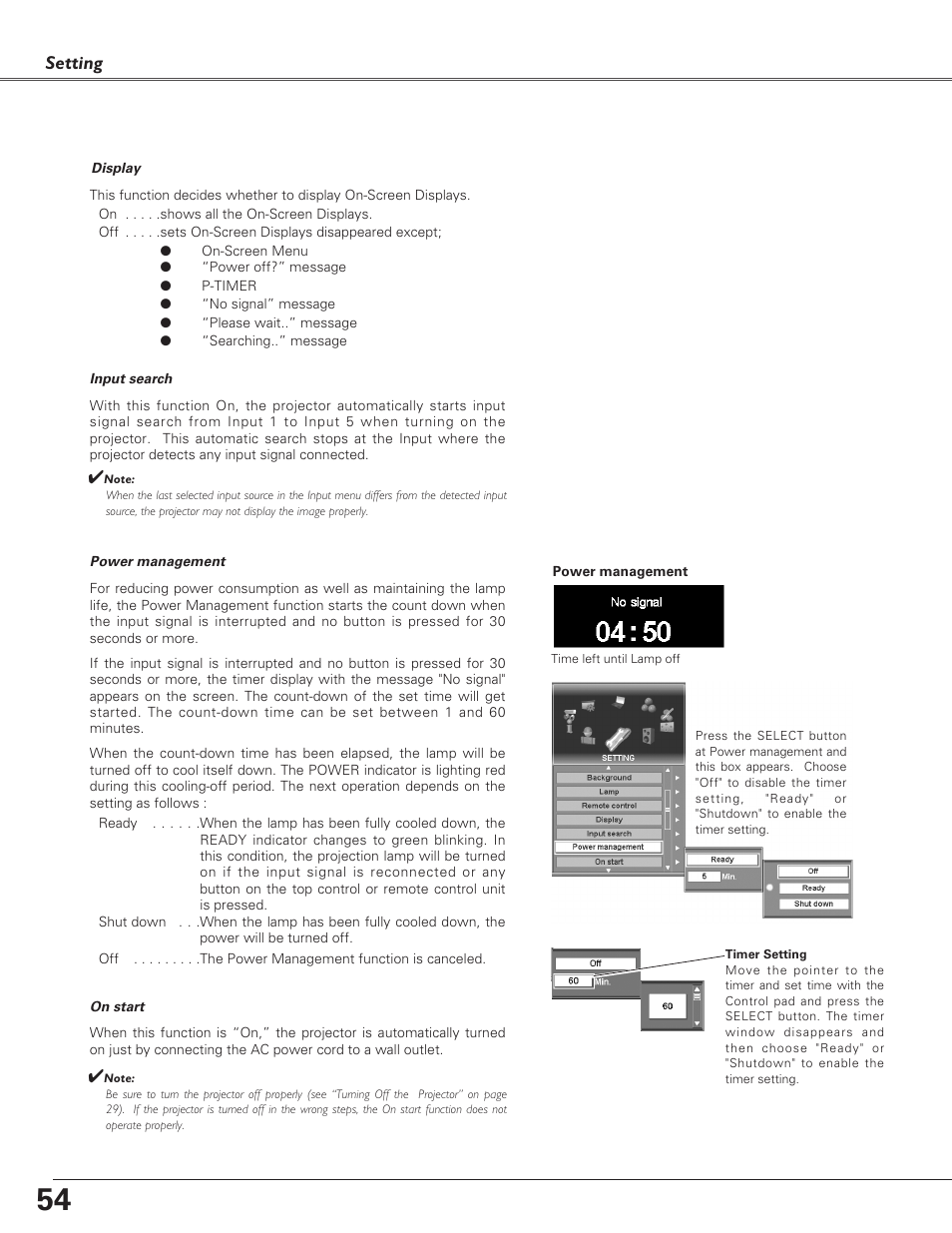 Setting | Eiki LC-X6 User Manual | Page 54 / 84