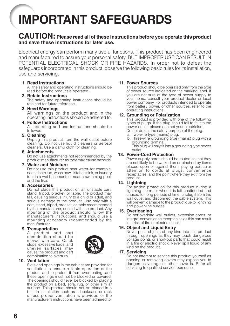 Important safeguards, Caution | Eiki EIP-250 User Manual | Page 8 / 70