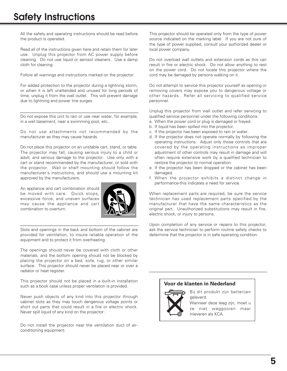 Safety instructions, 5safety instructions | Eiki LC SD12 LC-SD12 User Manual | Page 5 / 52