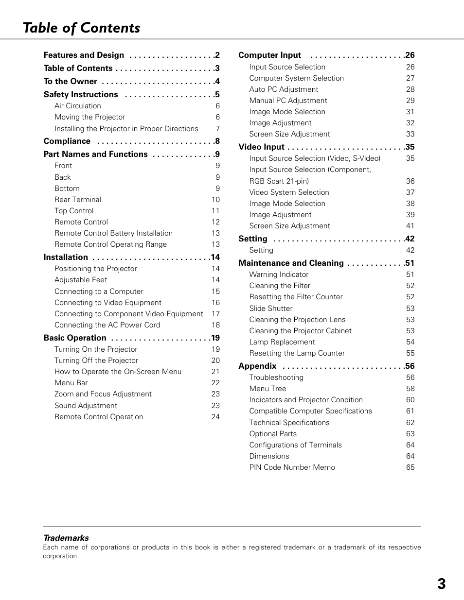 Eiki LC-XB41 User Manual | Page 3 / 66