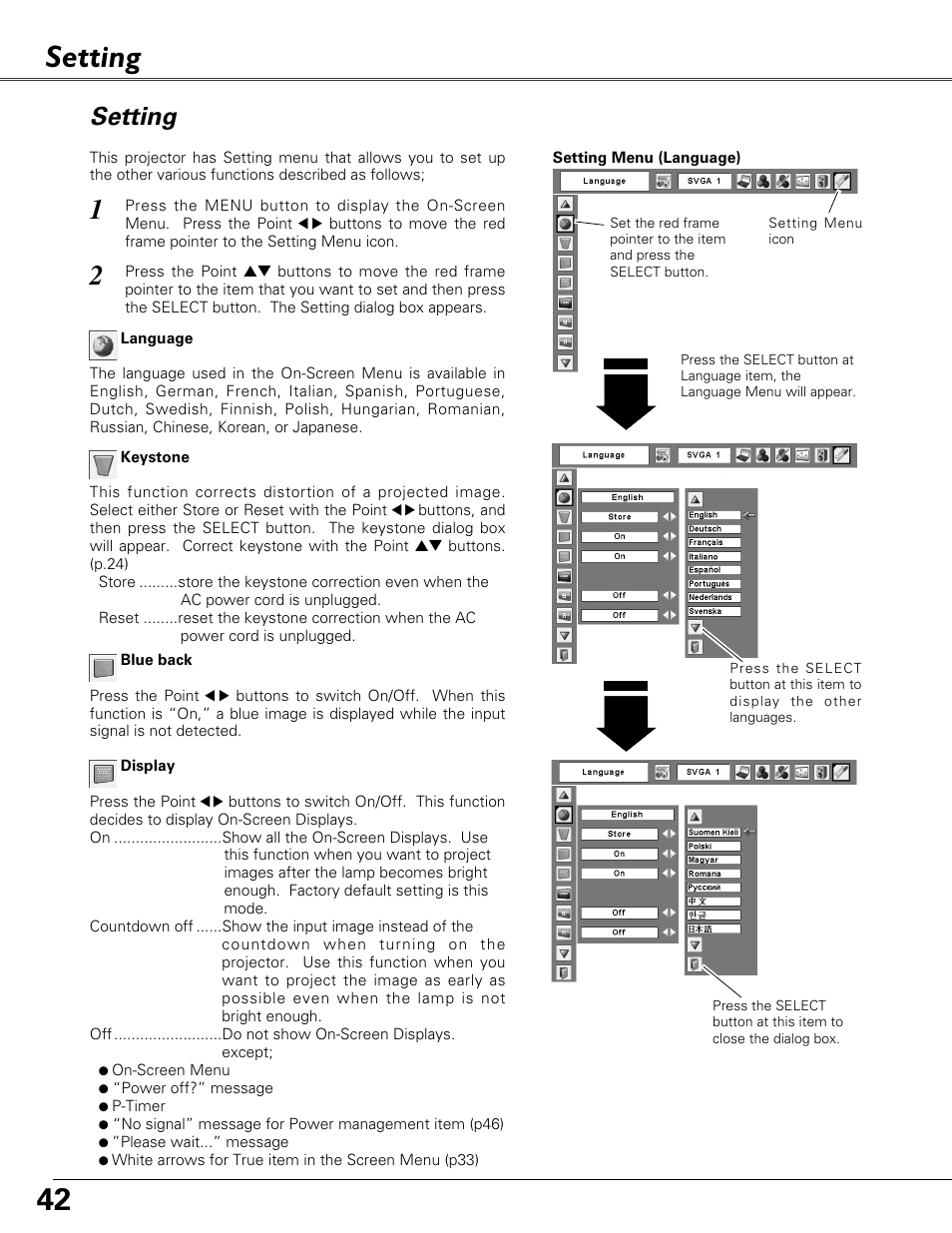 Setting | Eiki LC-XB41 User Manual | Page 42 / 66