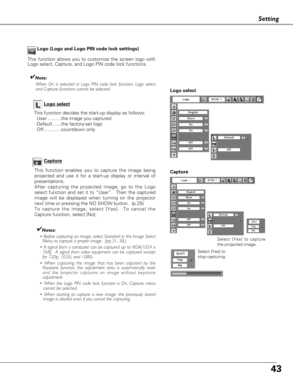 Setting | Eiki LC-XB41 User Manual | Page 43 / 66
