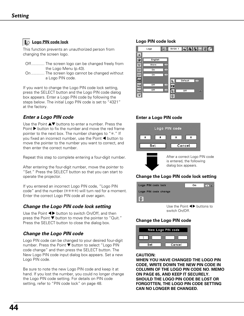 Setting | Eiki LC-XB41 User Manual | Page 44 / 66
