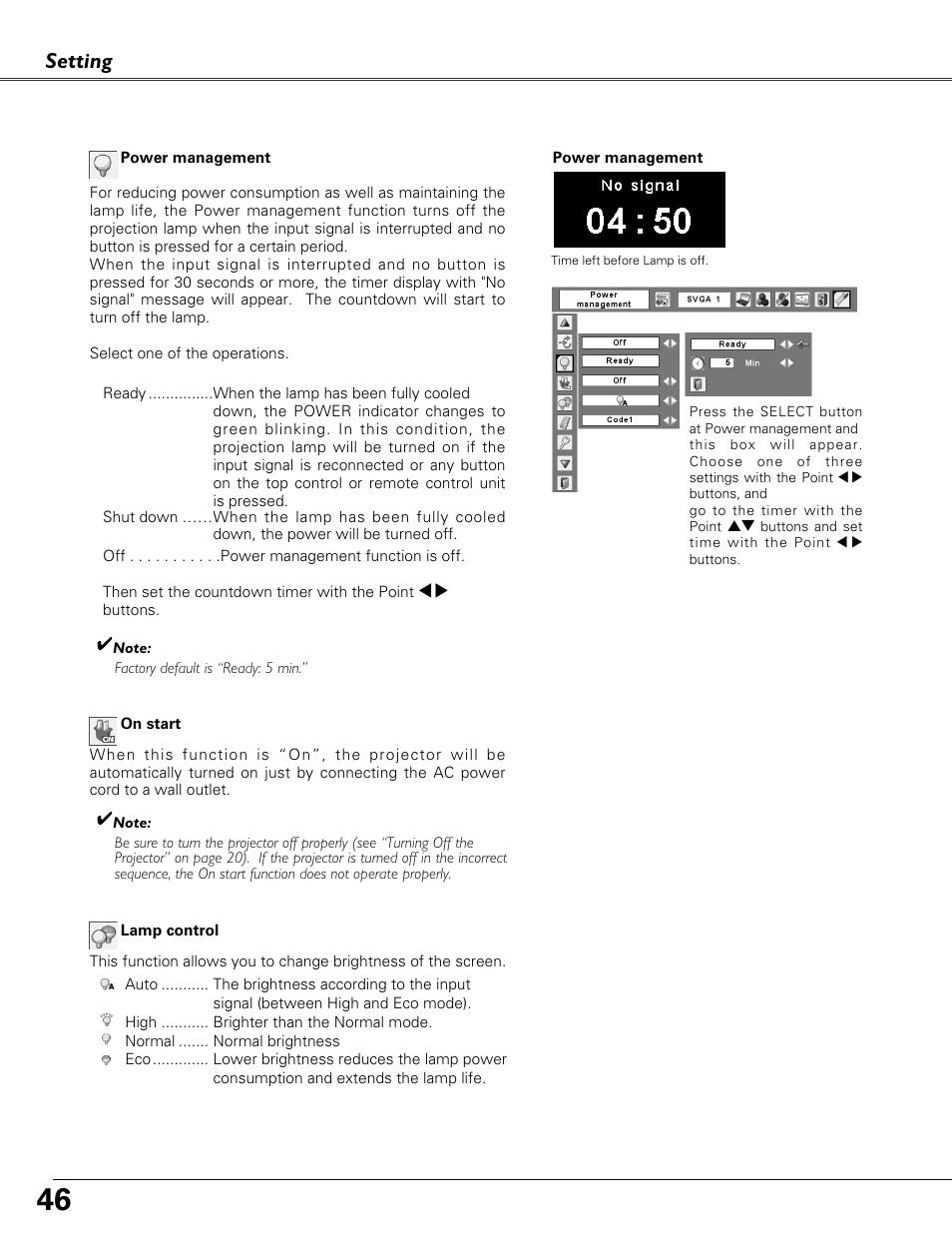 Setting | Eiki LC-XB41 User Manual | Page 46 / 66